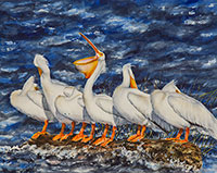 American White Pelicans watercolor painting by Lisa Hill