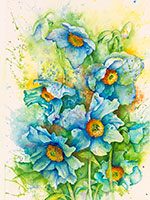 Watercolor painting of Blue Himalayan Poppies by artist Lisa Hill