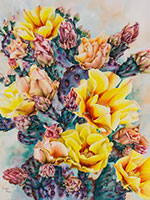 Yellow Prickly Pear blossoms by watercolor artist Lisa Hill