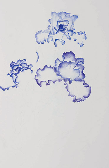 Watercolor demonstration of white & purple iris by Lisa Hll step 1