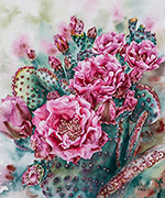 Pink cactus flowers in watercolor by Lisa Hill