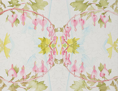 Watercolor painting demonstration of Bleeding Heart and foliage by artist Lisa Hill Step 2