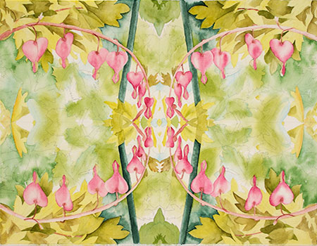 Watercolor painting demonstration of Bleeding Heart and foliage by artist Lisa Hill Step 3