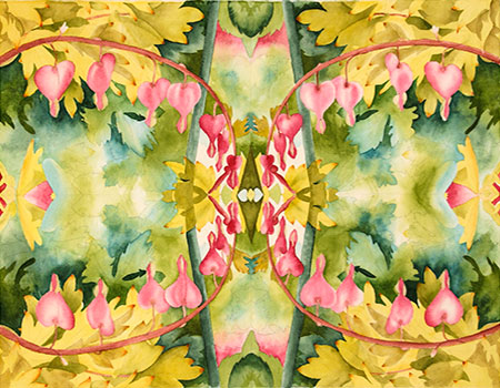 Watercolor painting demonstration of Bleeding Heart and foliage by artist Lisa Hill Step 4