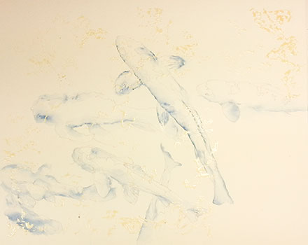 Watercolor demo step 1 of koi fish by artist Lisa Hill