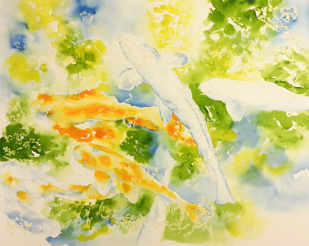 Watercolor demo step 2 of koi fish by artist Lisa Hill