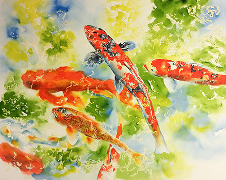 Watercolor demo step 3 of koi fish by artist Lisa Hill