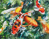 Watercolor painting of koi fish by artist Lisa Hill