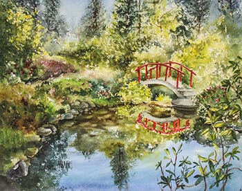 Watercolor painting by artist Lisa Hill at Kubota Garden in Seattle WA