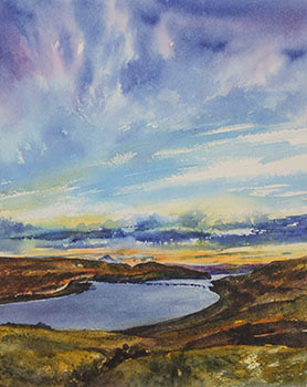Watercolor painting by artist Lisa Hill of the Columbia River & Mt. Hood