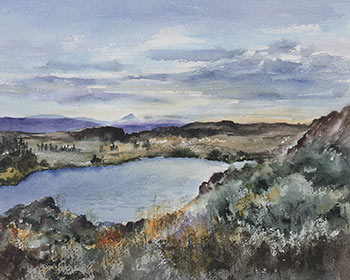 Watercolor painting by artist Lisa Hill of Mt. Hood & Columbia River