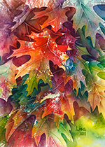 Autumn oak leaves in watercolor by Lisa Hill