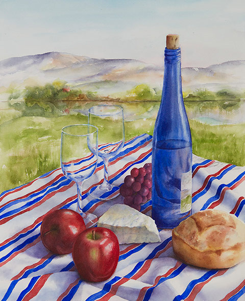 Picnic still life in watercolor by Lisa Hill