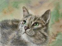 Watercolor painting of a tabby cat by artist Lisa Hill