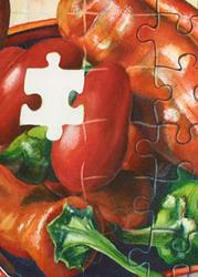 Step 6 detail of red and green peppers watercolor painting demonstration