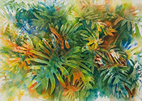 Philodendron leaves in watercolor by Lisa Hill