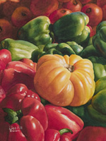 Tomato and pepper in watercolor by Lisa Hill