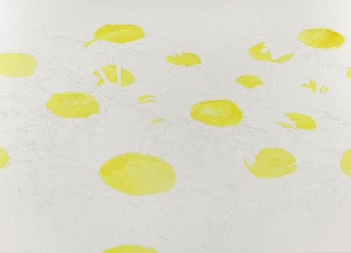 Step 1 of white daisies watercolor painting demonstration