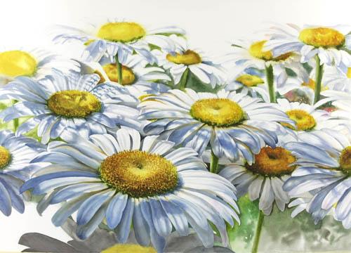Step 5 of white daisies watercolor painting demonstration