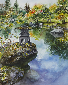  Pond scene in watercolor by Lisa Hill