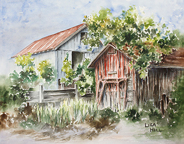 Old barn in watercolor by Lisa Hill