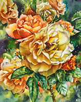 Watercolor painting of yellow & orange roses by artist Lisa Hill