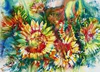 Negative painting of sunflowers by artist Lisa Hill