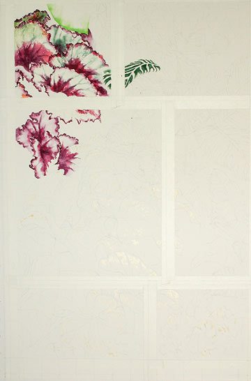 Watercolor demonstration of color foliage by artist Lisa Hill Step 1