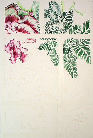 Watercolor demonstration of color foliage by artist Lisa Hill Step 2