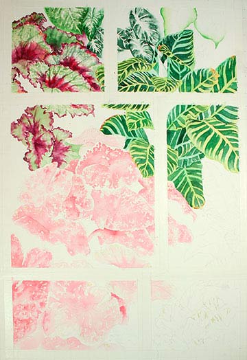 Watercolor demonstration of color foliage by artist Lisa Hill Step 3