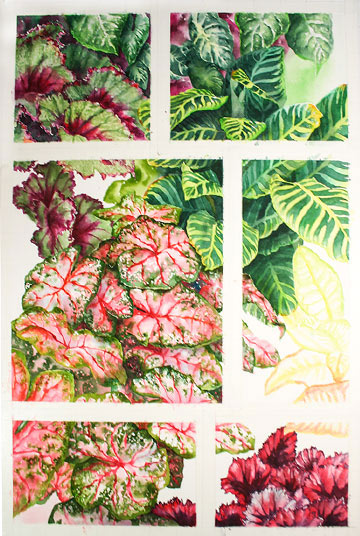 Watercolor demonstration of color foliage by artist Lisa Hill Step 6