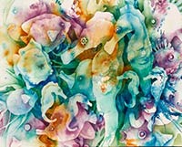 Colorful whimsical watercolor using negative painting by Lisa Hill