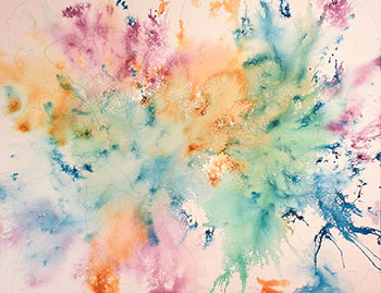 Watercolor demonstration of  negative painting of colorful fish by Lisa Hill step 1