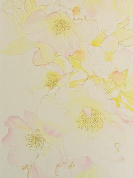 Step 1 of white roses watercolor painting demonstration