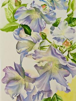 Step 3 of white roses watercolor painting demonstration