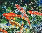 Watercolor painting by Lisa Hill of koi fish