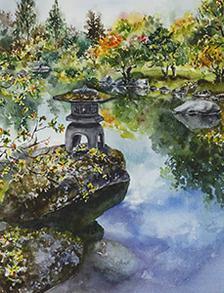 Pond scene in watercolor by Lisa Hill