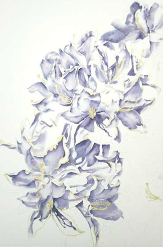 Watercolor demo of pink & white azaleas step 1