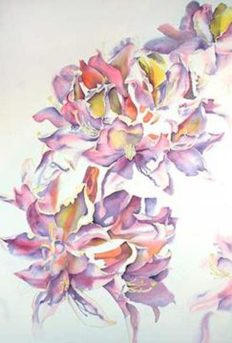 Watercolor demo of pink & white azaleas step 2