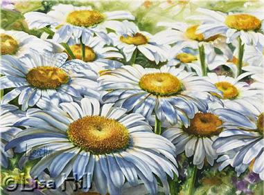 Step 6 of white daisies watercolor painting demonstration