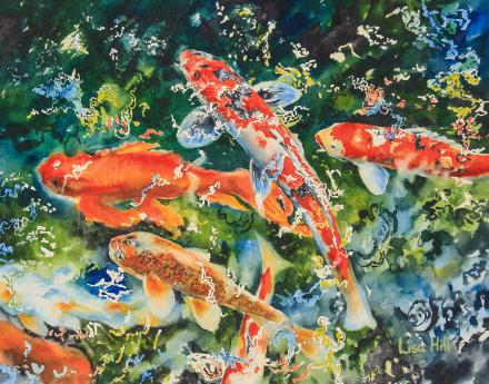 Watercolor demo step 5 of koi fish by artist Lisa Hill