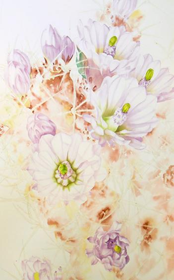 Watercolor demonstration of orange cactus flowers by Lisa Hill Step 2