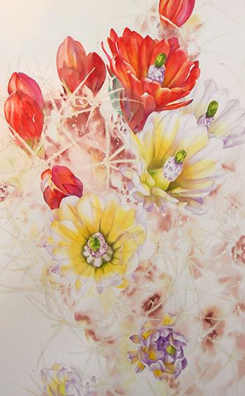 Watercolor demonstration of orange cactus flowers by Lisa Hill step 3