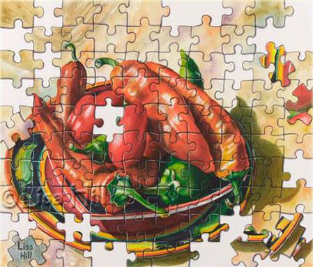 Step 6 of red and green peppers watercolor painting demonstration